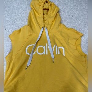 Calvin Klein Performance Women’s Logo Cropped Sleeveless Hoodie (Medium, Yellow)